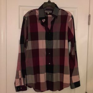 Express Men’s Purple Plaid Button Down Shirt